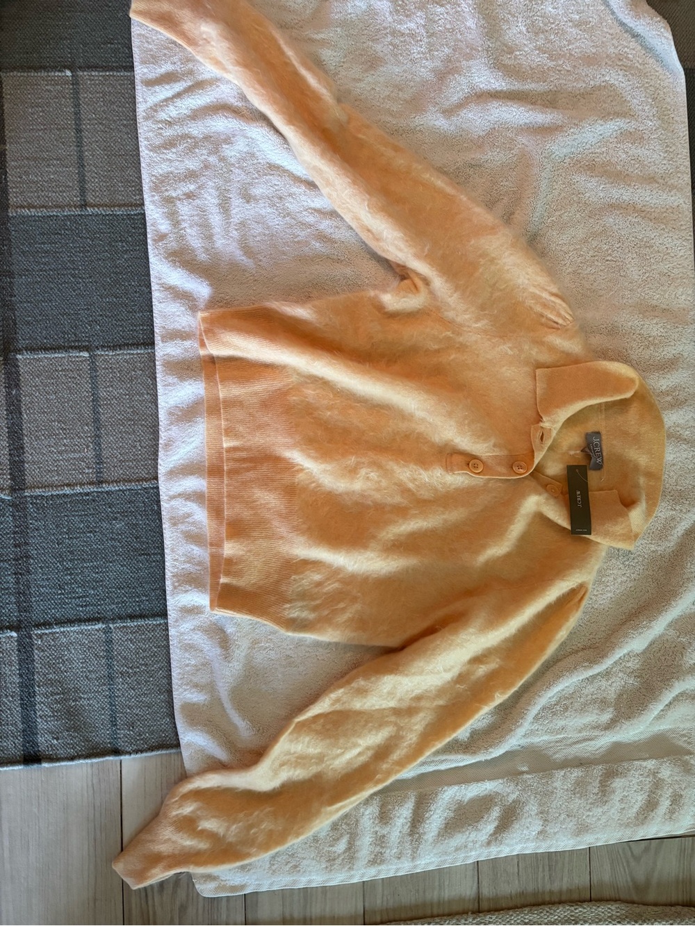 J. Crew fuzzy Peach Button-Collar Cowl Sweater